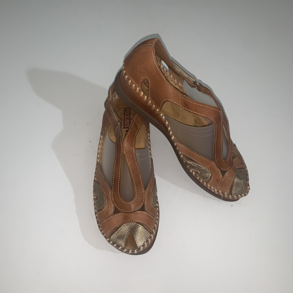 Pikolinos Sandals Womens Size 8.5 Brown Leather Fisherman Wedge Comfort Shoes